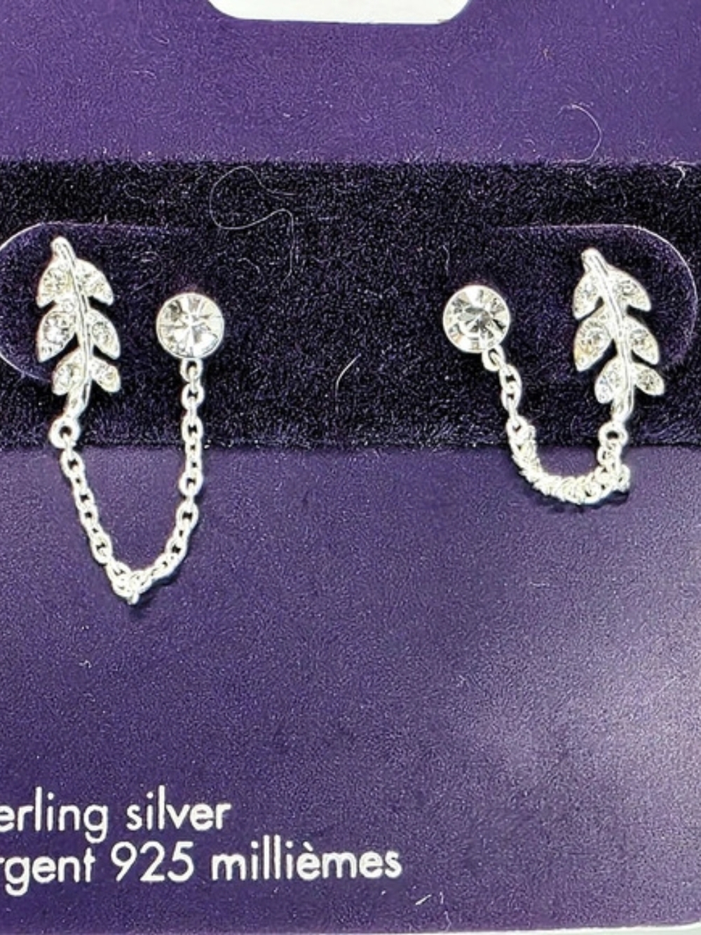 New Sterling Silver Double Hole Post Leaf Connector Chain Stud Earrings Dainty
